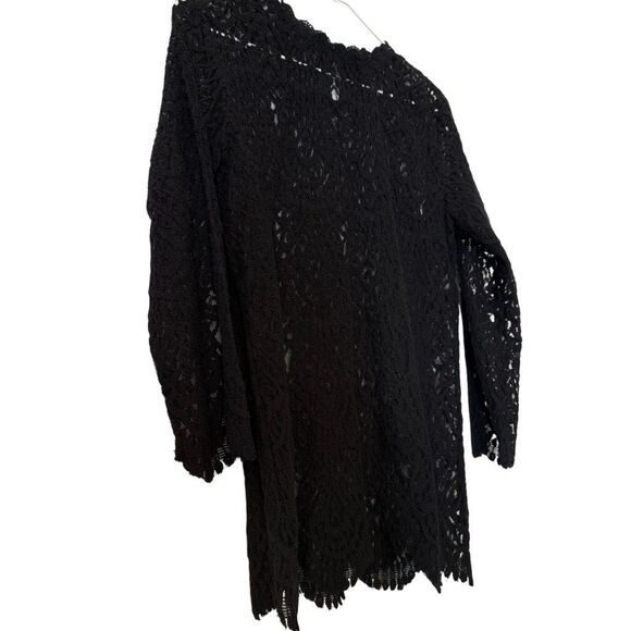 Zara Scalloped Trim Sheer Lace Unlined Quarter Sleeve Blouse Black Medium - Picture 3 of 4